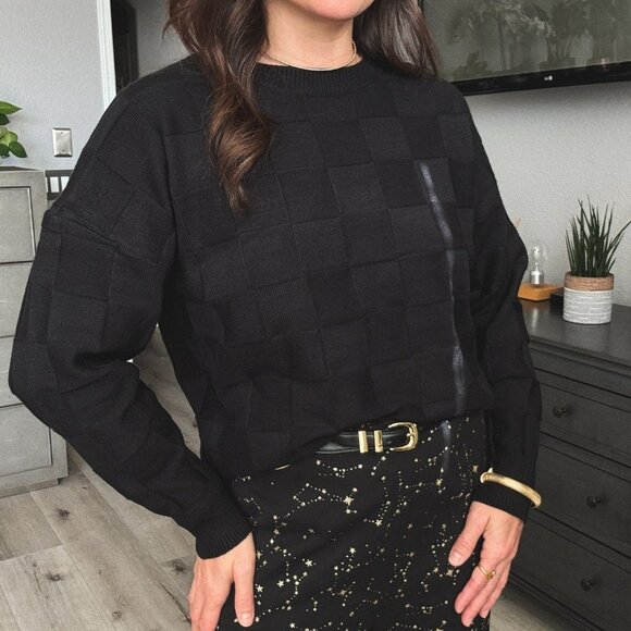 Women's Elevated Check Sweater Top | Sage The Label | Black - Picture 4 of 9